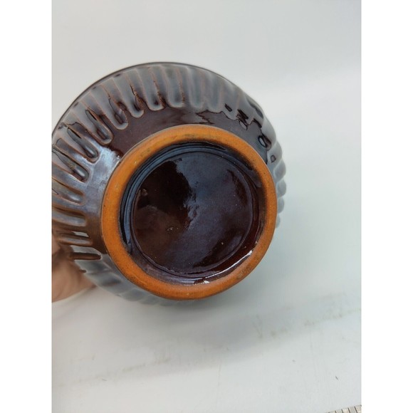 Vintage Pitcher Pottery Small Ribbed Scalloped Dainty Two Tone Teal Brown Handle - Picture 7 of 10